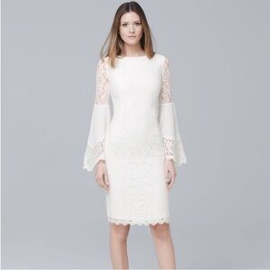 White House Black Market White Lace Bell Sleeve dress size 4 bride wedding NEW